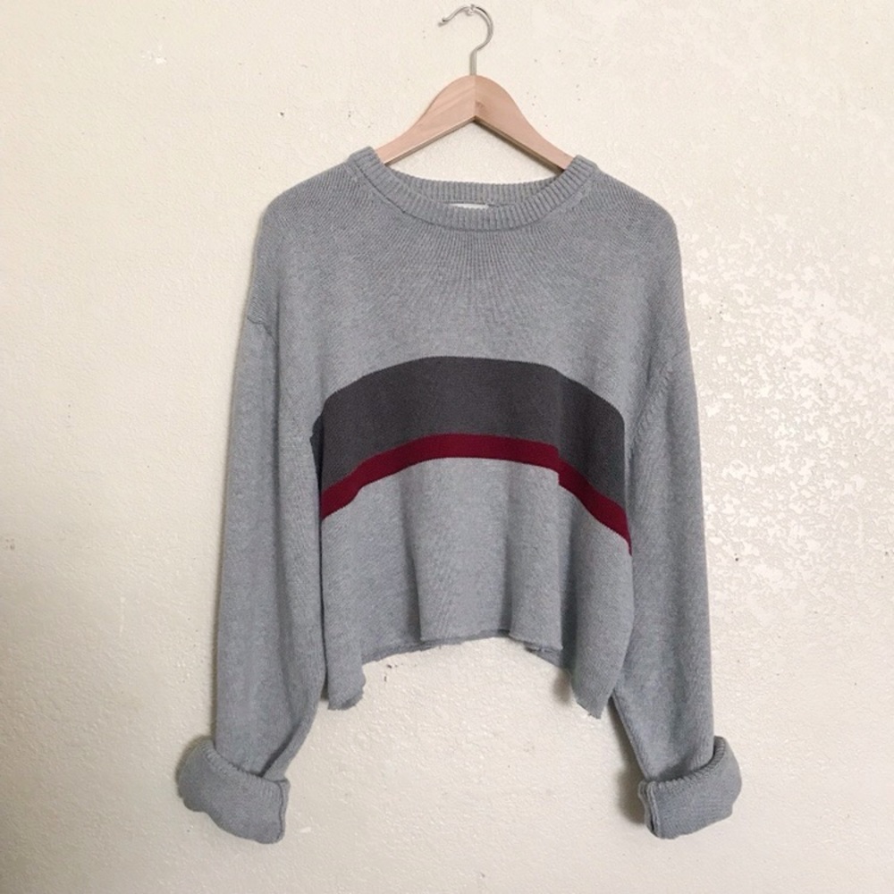 Vintage Oversized Red Stripe Cropped Sweater